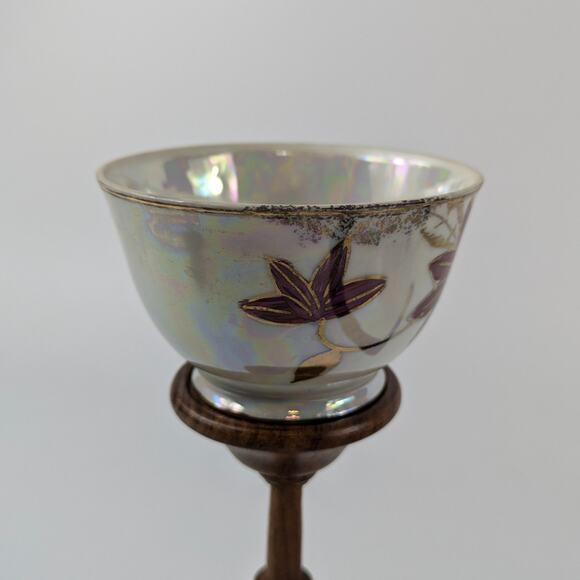 Nasco Japan Poinsettia Teacup Pearlescent Glaze Lusterware Vintage Gold Purple - Picture 2 of 12